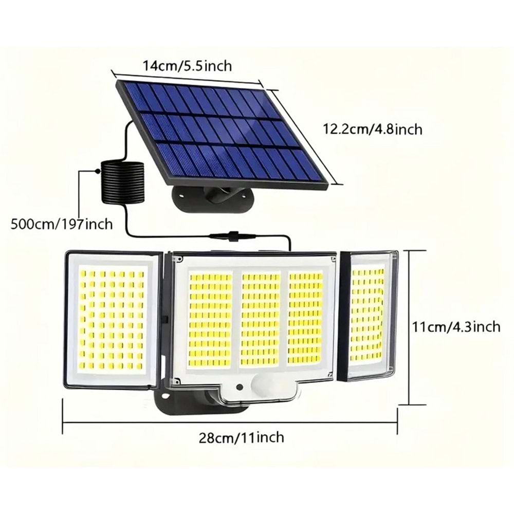 Greentech 348 Ledli, Güneş Enerjili, Hareket Sensörlü, 3 Taraflı Aydınlatma / GT-SL30