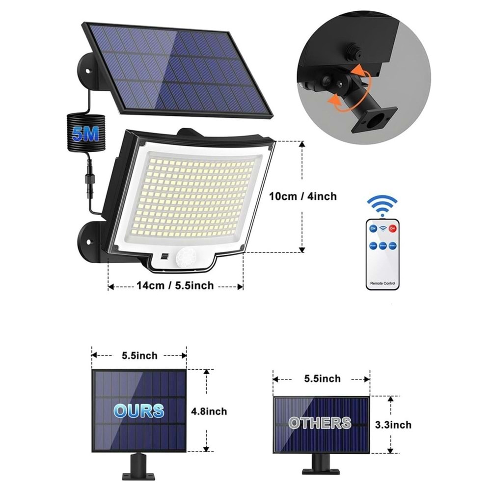 Greentech Güneş Enerjili, Hareket Sensörlü, 228 Boncuk LED Aydınlatma / GT-SL33