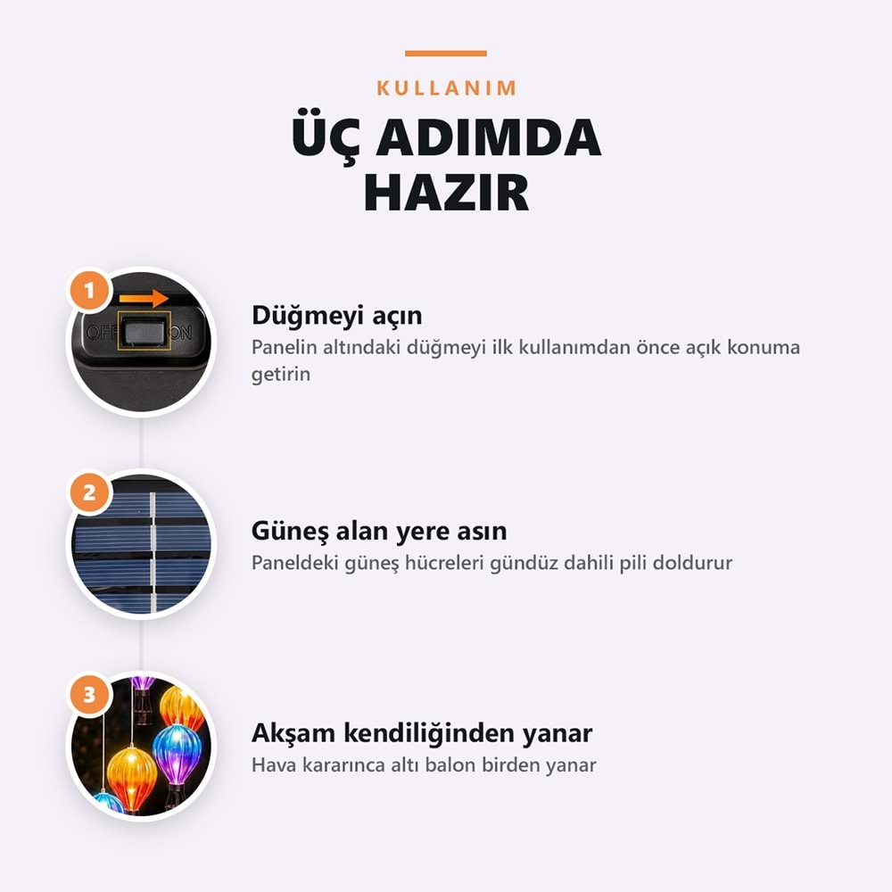 Greentech Güneş Enerjili Sıcak Hava Balonu Rüzgar Çanı, 6 Balonlu, LED Işıklı Asma Bahçe Süsü / GT-SL42