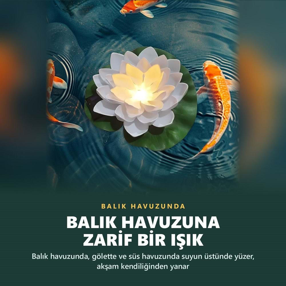 Greentech Güneş Enerjili Yüzen Nilüfer Havuz Lambası, Sıcak Beyaz LED, Süs Havuzu ve Gölet, Beyaz / GT-SL45B