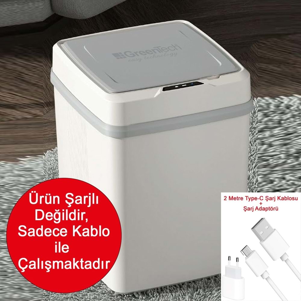 Greentech Sensörlü 12 Litre Çöp Kovası (KABLOLU) / GT-SC01 TEŞHİR BEYAZ