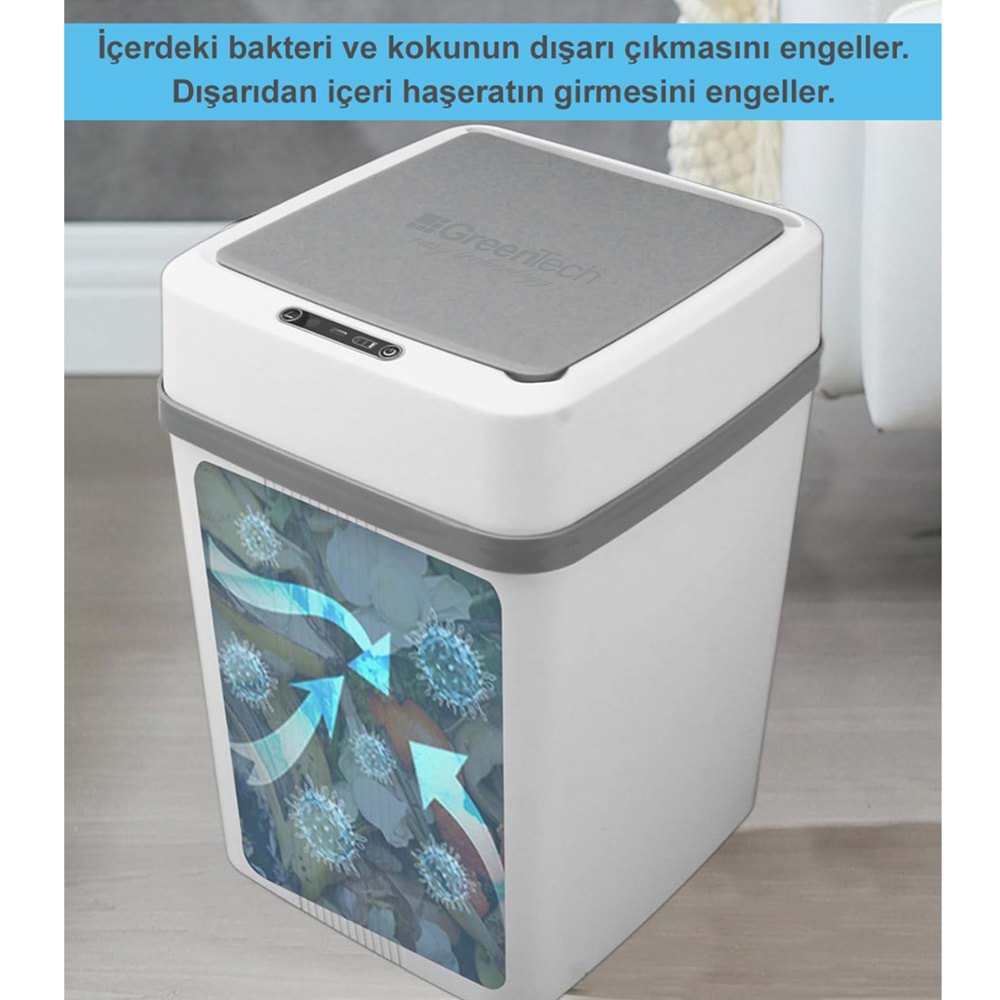 Greentech Sensörlü 12 Litre Çöp Kovası (KABLOLU) / GT-SC01 TEŞHİR BEYAZ