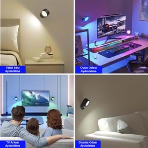 Greentech 14 Renk Dokunmatik 360° Dönebilen Magnetli Şarjlı Led Aplik - 2 Adet / GT-CL21
