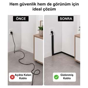 Greentech Esnek Kablo Kanalı, Kablo Koruyucu ve Düzenleyici (Kendinden Yapışkanlı) Siyah / GT-KK19