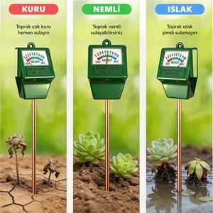 Greentech Toprak Nem Ölçer, Pilsiz Analog Bitki ve Saksı Nem Ölçüm Cihazı, 19,4 cm Metal Prob / GT-MM01