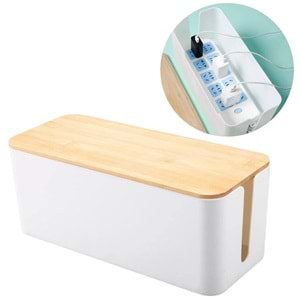 Greentech Kablo Düzenleme Kutusu (Bambu+Beyaz Renk-Küçük Boy) GT-PK01