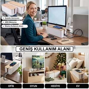Greentech Kablo Düzenleme Kutusu (Bambu+Beyaz Renk-Küçük Boy) GT-PK01