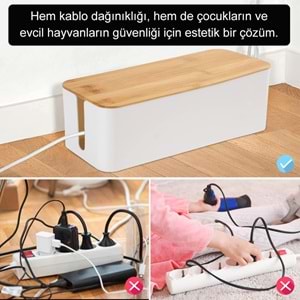 Greentech Kablo Düzenleme Kutusu (Bambu+Beyaz Renk-Küçük Boy) GT-PK01