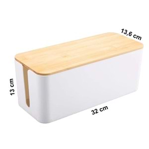 Greentech Kablo Düzenleme Kutusu (Bambu+Beyaz Renk-Büyük Boy) GT-PK02