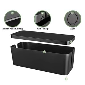 Greentech Kablo Düzenleme Kutusu (Siyah Renk-Küçük Boy) GT-PK05