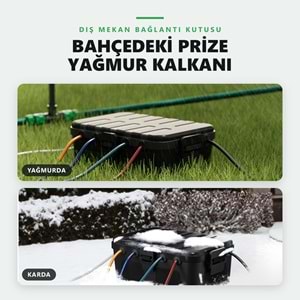 Greentech Dış Mekan Su Geçirmez Priz ve Kablo Bağlantı Kutusu, IP54, 6 Girişli, 32x22x13 cm, Siyah / GT-PK11