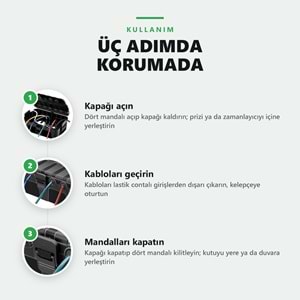 Greentech Dış Mekan Su Geçirmez Priz ve Kablo Bağlantı Kutusu, IP54, 6 Girişli, 32x22x13 cm, Siyah / GT-PK11