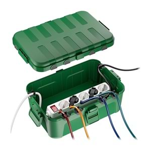 Greentech Dış Mekan Su Geçirmez Priz ve Kablo Bağlantı Kutusu, IP54, 6 Girişli, 32x22x13 cm, Yeşil / GT-PK12