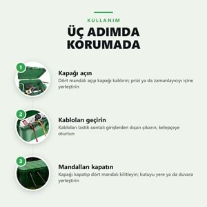 Greentech Dış Mekan Su Geçirmez Priz ve Kablo Bağlantı Kutusu, IP54, 6 Girişli, 32x22x13 cm, Yeşil / GT-PK12