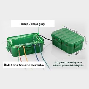 Greentech Dış Mekan Su Geçirmez Priz ve Kablo Bağlantı Kutusu, IP54, 6 Girişli, 32x22x13 cm, Yeşil / GT-PK12