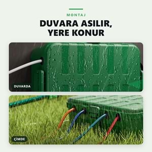 Greentech Dış Mekan Su Geçirmez Priz ve Kablo Bağlantı Kutusu, IP54, 6 Girişli, 32x22x13 cm, Yeşil / GT-PK12