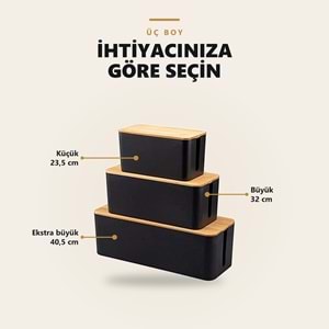 Greentech Bambu Kapaklı Kablo Düzenleyici ve Priz Saklama Kutusu, Siyah, Büyük Boy / GT-PK14