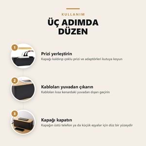 Greentech Bambu Kapaklı Kablo Düzenleyici ve Priz Saklama Kutusu, Siyah, Ekstra Büyük Boy / GT-PK15