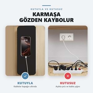 Greentech Kapaklı Kablo Düzenleyici ve Priz Saklama Kutusu, Siyah - Beyaz, Küçük Boy / GT-PK16