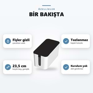 Greentech Kapaklı Kablo Düzenleyici ve Priz Saklama Kutusu, Siyah - Beyaz, Küçük Boy / GT-PK16