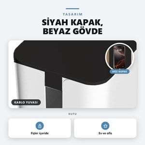 Greentech Kapaklı Kablo Düzenleyici ve Priz Saklama Kutusu, Siyah - Beyaz, Küçük Boy / GT-PK16