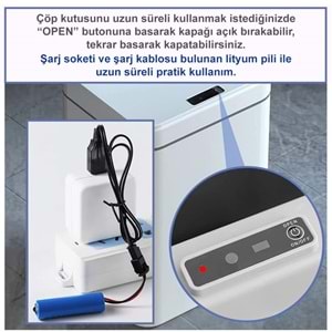 Greentech Sensörlü 16 Litre Çöp Kovası (Şarj Edilebilir Lityum Pilli) / GT-SC03