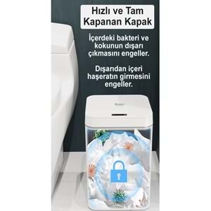 Greentech Sensörlü 16 Litre Çöp Kovası (Şarj Edilebilir Lityum Pilli) / GT-SC03