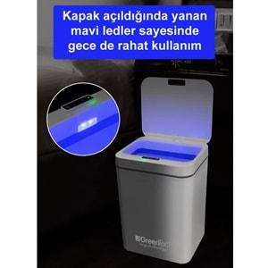 Greentech Sensörlü 16 Litre Çöp Kovası (Şarj Edilebilir Lityum Pilli) / GT-SC03