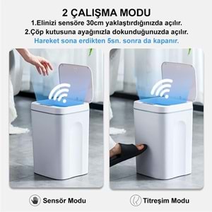 Greentech Sensörlü 16 Litre Çöp Kovası (Şarj Edilebilir Lityum Pilli) / GT-SC03