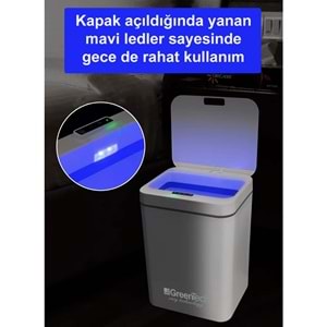 Greentech Sensörlü 16 Litre Çöp Kovası (Şarj Edilebilir Lityum Pilli) / GT-SC03 TEŞHİR BEYAZ