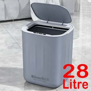 Greentech Sensörlü 28 Litre Çöp Kovası (Şarj Edilebilir Lityum Pilli) / GT-SC07 GRİ