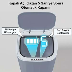 Greentech Sensörlü 28 Litre Çöp Kovası (Şarj Edilebilir Lityum Pilli) / GT-SC07S