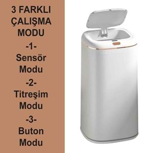 Greentech Sensörlü 40 Litre Çöp Kovası Şarj Edilebilir Lityum Pilli Beyaz / GT-SC21B