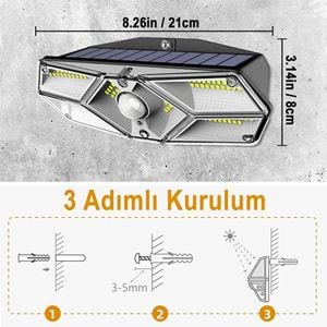 Greentech Güneş Enerjili Hareket Sensörlü, 6 Taraflı 104 Led Aydınlatma / GT-SL13