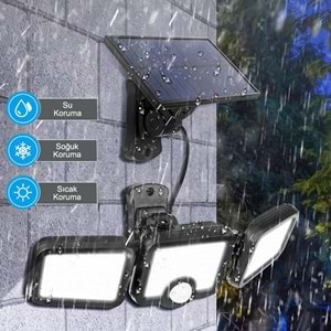 Greentech Güneş Enerjili Hareket Sensörlü, 3 Taraflı 171 Cob Led Aydınlatma / GT-SL15