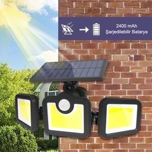 Greentech Güneş Enerjili Hareket Sensörlü, 3 Taraflı 171 Cob Led Aydınlatma / GT-SL15