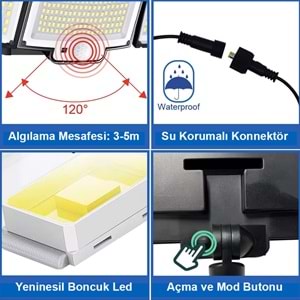 Greentech 348 Ledli, Güneş Enerjili, Hareket Sensörlü, 3 Taraflı Aydınlatma / GT-SL30