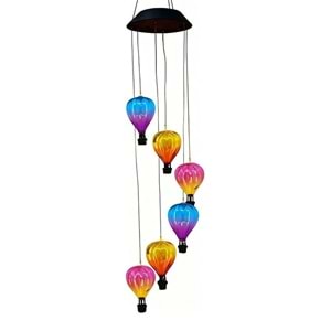 Greentech Güneş Enerjili Sıcak Hava Balonu Rüzgar Çanı, 6 Balonlu, LED Işıklı Asma Bahçe Süsü / GT-SL42