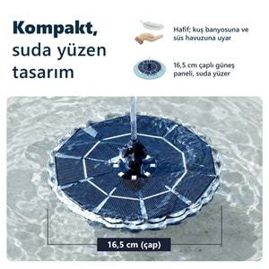 Greentech Güneş Enerjili Yüzen Fıskiye, 32 Renkli LED, 7 Başlıklı Süs Havuzu ve Kuş Banyosu Çeşmesi / GT-SL44