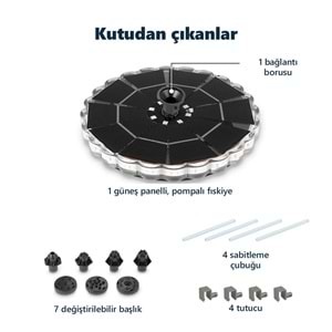 Greentech Güneş Enerjili Yüzen Fıskiye, 32 Renkli LED, 7 Başlıklı Süs Havuzu ve Kuş Banyosu Çeşmesi / GT-SL44