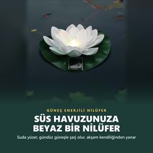Greentech Güneş Enerjili Yüzen Nilüfer Havuz Lambası, Sıcak Beyaz LED, Süs Havuzu ve Gölet, Beyaz / GT-SL45B