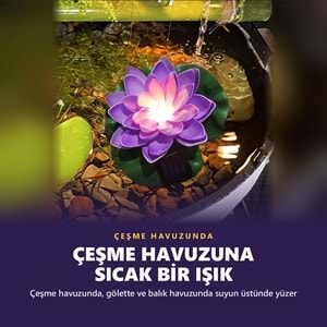Greentech Güneş Enerjili Yüzen Nilüfer Havuz Lambası, Sıcak Beyaz LED, Süs Havuzu ve Gölet, Mor / GT-SL45M