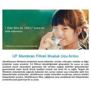 Greentech Water UF Membran Filtreli Musluk Ucu Arıtıcı / 3 Adet UF Membran Filtreli Kartuş / GW-D01P2