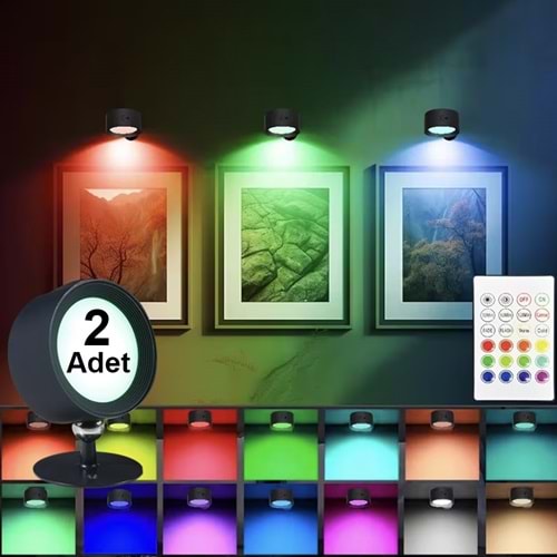 Greentech 14 Renk Dokunmatik 360° Dönebilen Magnetli Şarjlı Led Aplik - 2 Adet / GT-CL21