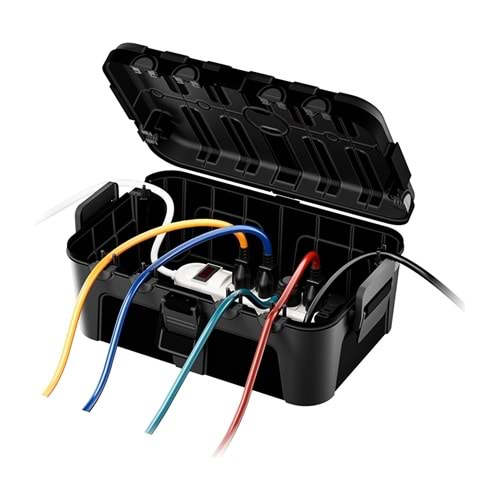 Greentech Dış Mekan Su Geçirmez Priz ve Kablo Bağlantı Kutusu, IP54, 6 Girişli, 32x22x13 cm, Siyah / GT-PK11