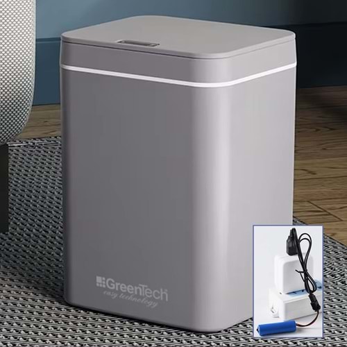 Greentech Sensörlü 16 Litre Çöp Kovası (Şarj Edilebilir Lityum Pilli) / GT-SC03 TEŞHİR GRİ