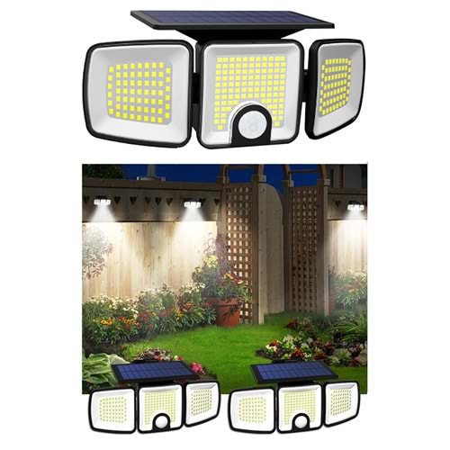 Greentech Güneş Enerjili 223 COB Ledli, Hareket Sensörlü, 3 Taraflı Aydınlatma / GT-SL25