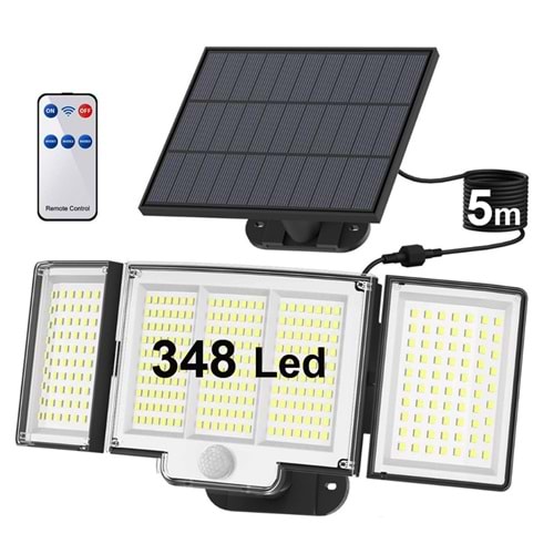 Greentech 348 Ledli, Güneş Enerjili, Hareket Sensörlü, 3 Taraflı Aydınlatma / GT-SL30