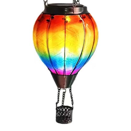 Greentech Güneş Enerjili Askılı Sıcak Hava Balonu Bahçe Feneri, Renkli Cam, Alev Efektli LED Işık / GT-SL43