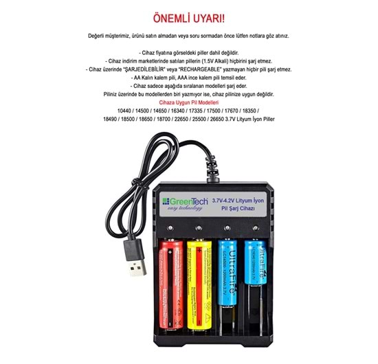 Greentech 3.7 – 4.2 Lityum İyon Pil Şarj Cihazı (Dört Yuvalı) / GT